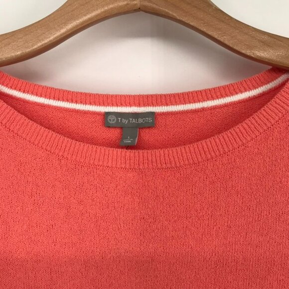 T By Talbots Coral Sweater 3/4 roll tab Sleeve  Womens size large cotton new - Picture 3 of 10